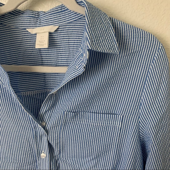 H&M Button-up Collared Blouse with Tie Front Size 6 - Picture 6 of 7